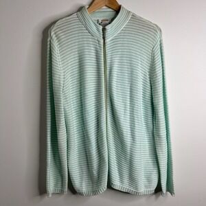 Talbots Striped Cotton Knit Cardigan Women 1X Full Zip Coastal Minimalist Mature